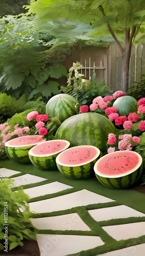 Experience a vibrant oasis of creativity with fresh watermelon-themed garden artistry, bursting with organic charm and juicy inspiration."