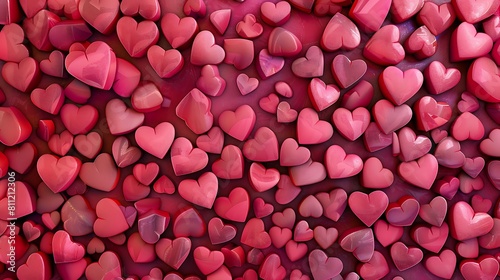 a seamless pattern of a dense array of red heart shapes, all on one side of the screen, seen from above, creating an abstract background