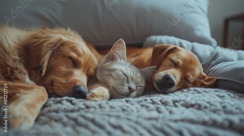 Wallpaper Mural cat and lifestyle a dog are sleeping together funny video. cat and dog friendship indoors . pets friendship and love cat and dog hyper realistic  Torontodigital.ca