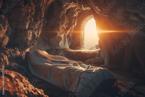 Ethereal Tomb of the Resurrected Christ Illuminated at Dawn