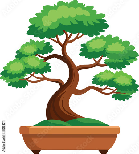 japanese bonsai tree flat illustration