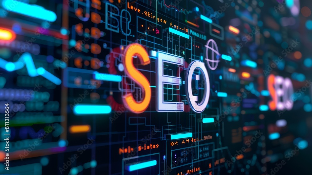 Close-up depiction of SEO essentials in action, with a focus on keyword research and optimization techniques on a digital screen, essential for boosting online visibility