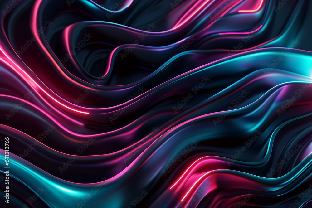 Obraz premium Vibrant Neon Waves on a Dark Background