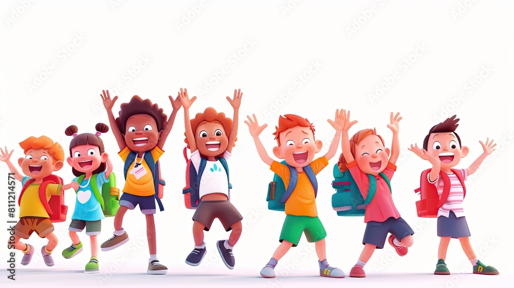 happy kids before going back to school cartoonish illustration happy kids before going back to school cartoonish illustration
