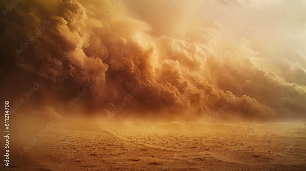 Fototapeta premium dramatic sand storm in desert, background, digital art hyper realistic 