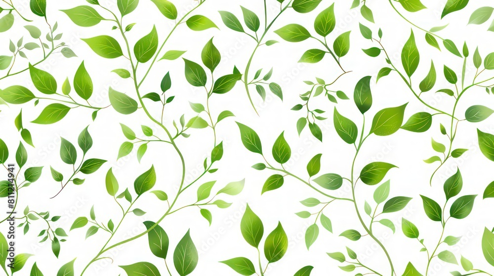  pattern with green leaves on a white background