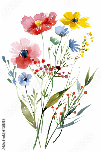 there are many different flowers that are painted on a white background