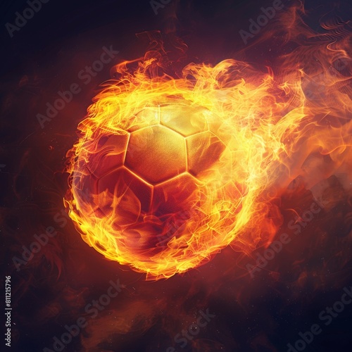 Soccer ball on fire on the black background.. Abstract background. Sport.