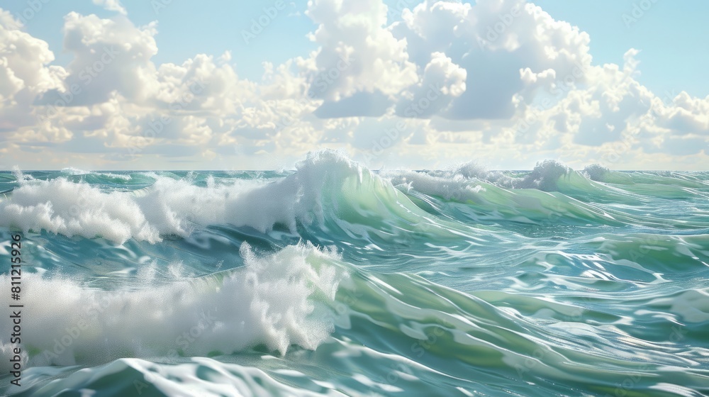 foamy waves rolling up in ocean hyper realistic 