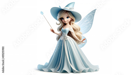 Full-Body 3D Caricature of a Whimsical Fairy Godmother: Long Blonde Hair, Full-Body 3D Caricature of a Whimsical Fairy Godmother: Happy Character photo
