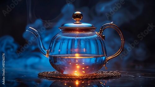 A luxury teapot with steam, ready for a steaming cup of tea photo