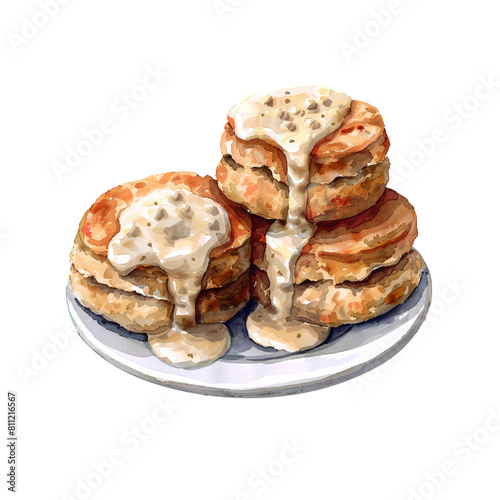 biscuits and gravy vector illustration in watercolor style