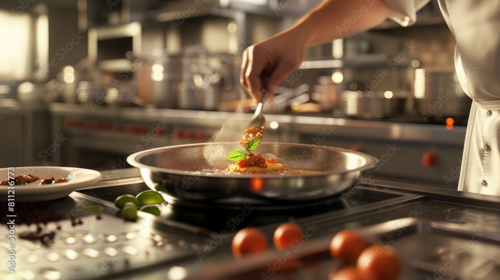 gourmet dish being prepared in a high-end restaurant kitchen hyper realistic gourmet dish being prepared in a high-end restaurant kitchen hyper realistic
