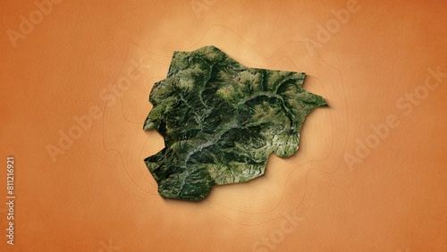 A realistic map of Andorra. Zoom map of the Principality of Andorra. Brown vintage background 4k