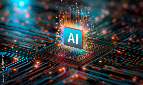 Fototapeta Artificial intelligence micro chip background