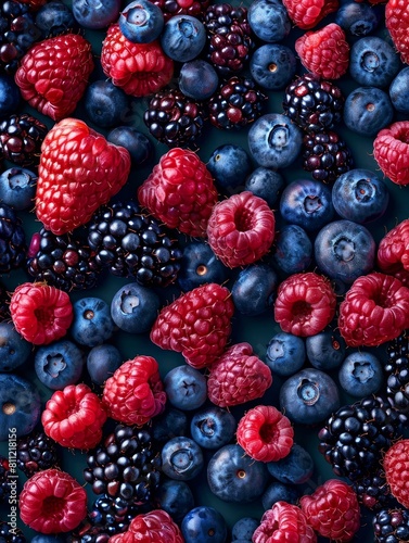 Vibrant Mix of Fresh Blueberries, Raspberries and Blackberries Forming a Repeating Pattern, Perfect for Modern Marketing and Web Design