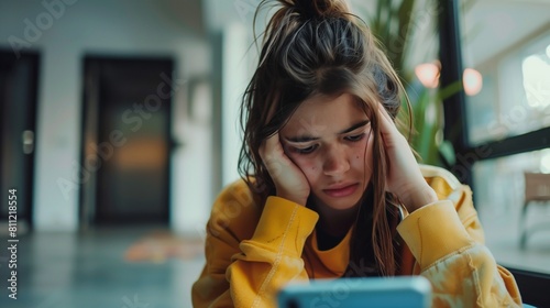 A somber image depicting teenage depression influenced by social media, showcasing a despondent adolescent grappling with self-harm and suicidal thoughts due to cyberbullying.