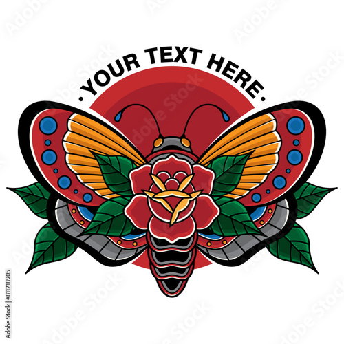 vintage butterfly with rose tattoo