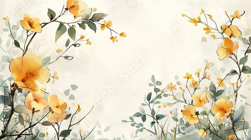 light yellow watercolor flowers on  beige paper