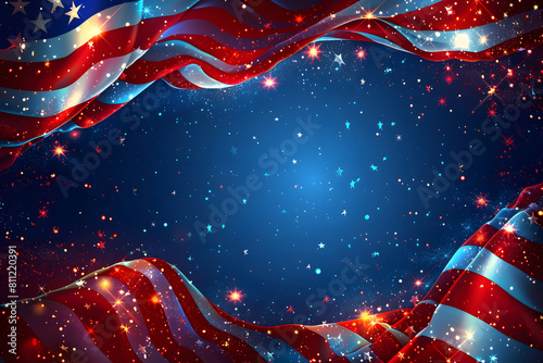 American Flag colors and fireworks mockup background with copy space . 4 July independence day concept celebration