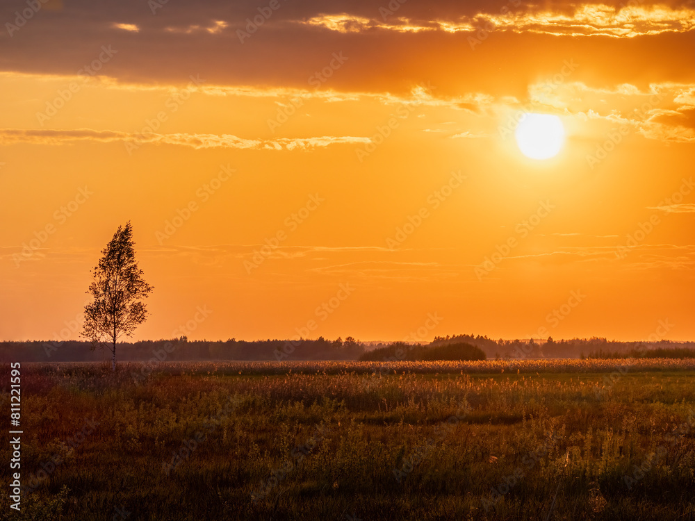 Fototapeta premium Beautiful landscape panorama at sunset, Poland