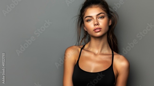 Attractive European woman wears stylish sportswear. Fashion and beauty, active lifestyle and sports.