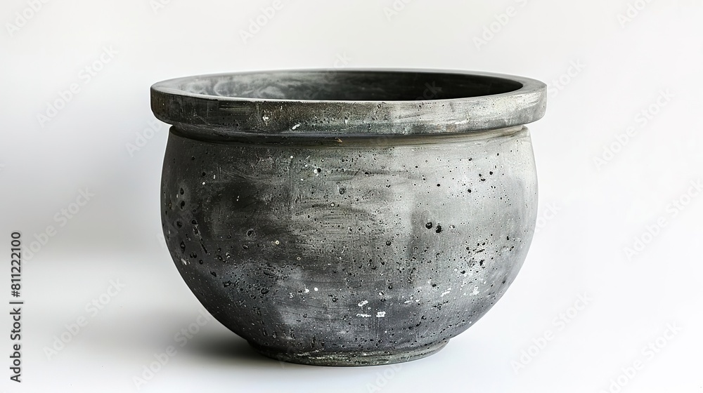 Create a 3D model of a concrete flower pot with a beveled top. The pot should be 8 inches tall and 10 inches in diameter. The pot should have a rough, textured surface. Create a 3D model of a concrete flower pot with a beveled top. The pot should be 8 inches tall and 10 inches in diameter. The pot should have a rough, textured surface.