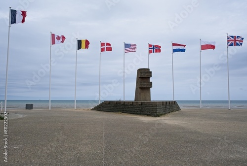 Bernieres-sur-Mer, France - May 1, 2024: Juno Beach D-Day Landing Memorial. Cloudy spring day. Selective focus.