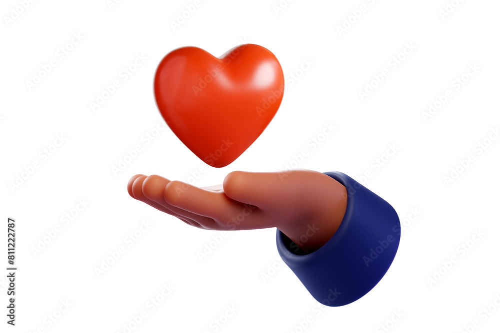 3D African American hand holding red heart. The concept of recognition of love, gratitude, care, health, family. Mindfulness, wellbeing,world heart day, world health day, world mental health day. 3D African American hand holding red heart. The concept of recognition of love, gratitude, care, health, family. Mindfulness, wellbeing,world heart day, world health day, world mental health day.