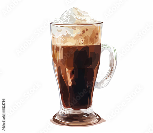 there is a glass of coffee with whipped cream on top