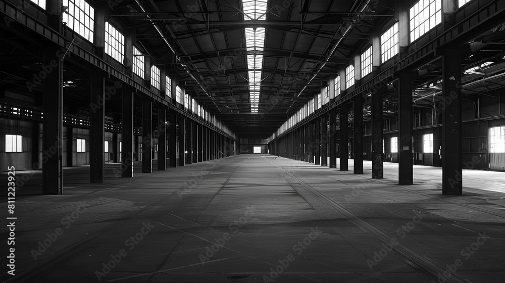 arafed warehouse with a lot of windows and a long floor