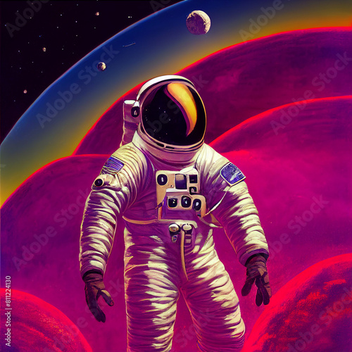 astronaut in outer space with planets in background
