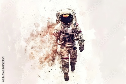 Watercolor of an Astronaut in High Detail Showcasing Modern Space
