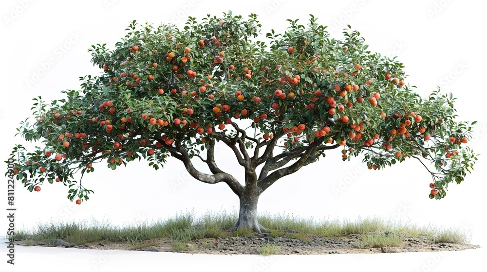 Photorealistic render of an old and gnarled apple tree in full bloom