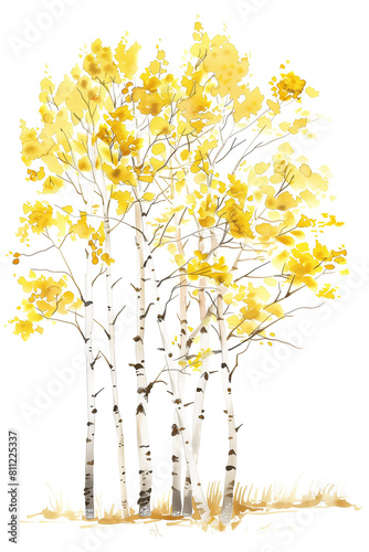 there are three trees that are painted with yellow leaves