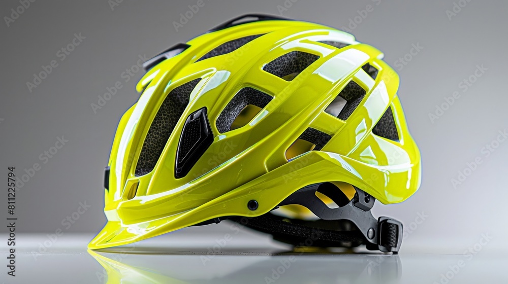 Neon yellow helmet on a white backdrop ideal for safety or sports equipment marketing with high visibility