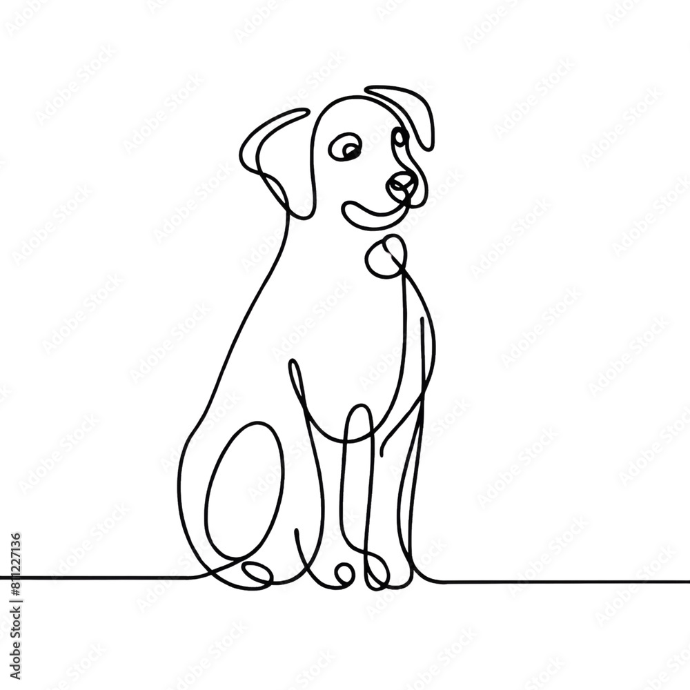 Fototapeta premium Elegant continuous line art of a dog minimalist. Illustration on a transparent background.
