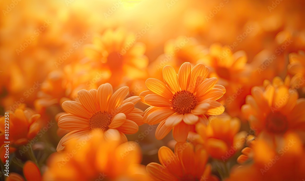 Vibrant field filled with orange flowers.