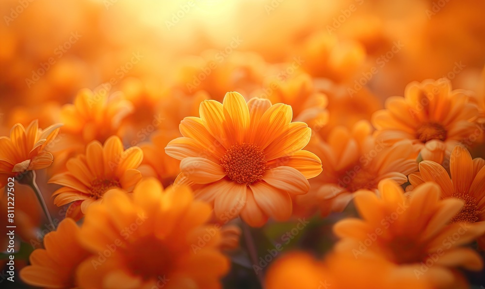 Vibrant field filled with orange flowers. Vibrant field filled with orange flowers.