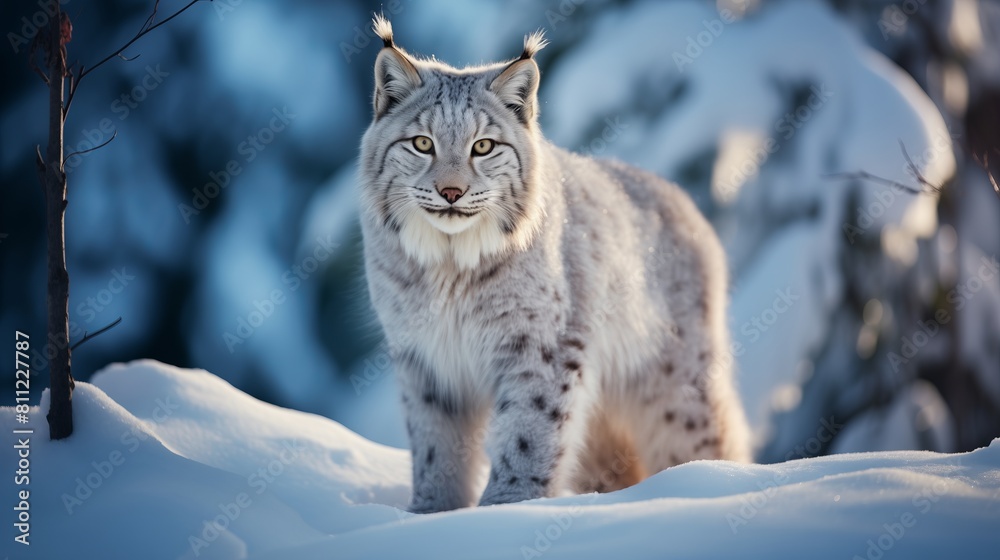 A lynx standing in a snowy winter landscape, showcasing its majestic presence and natural beauty. A lynx standing in a snowy winter landscape, showcasing its majestic presence and natural beauty.