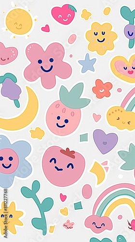colorful and cheerful kawaii characters and shapes in fun playful sticker style designs © pier