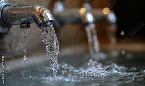 Close-Up of Faucet With Water Flowing.