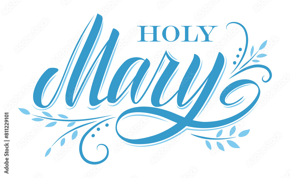 Obraz premium Saint Marie, hand drawn calligraphic letters with floral decoration elements.Vector illustration