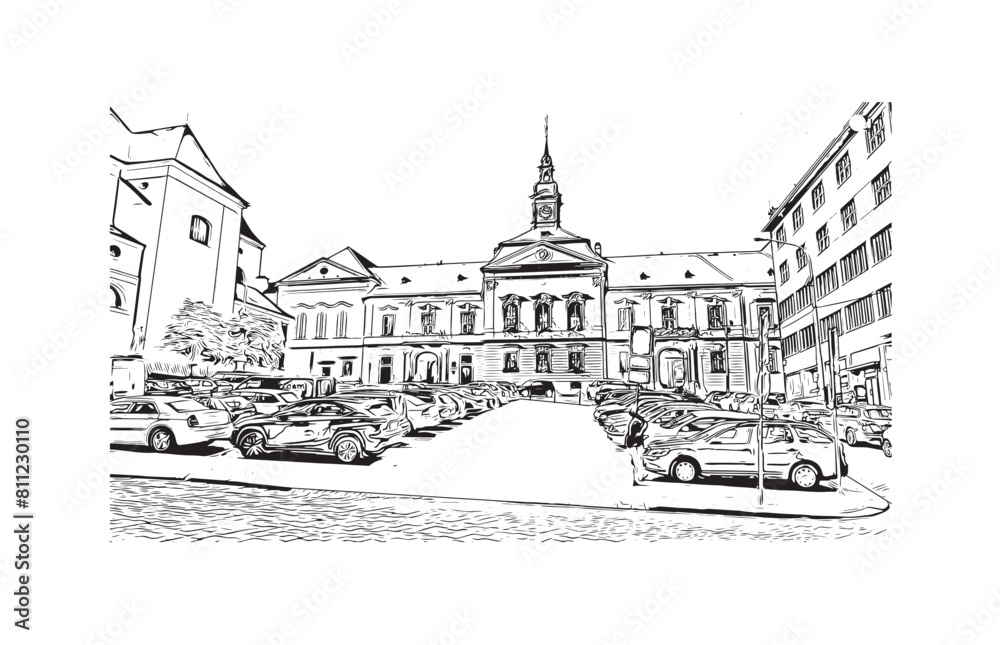 city of Brno Czech Republic. Hand drawn sketch illustration in vector.