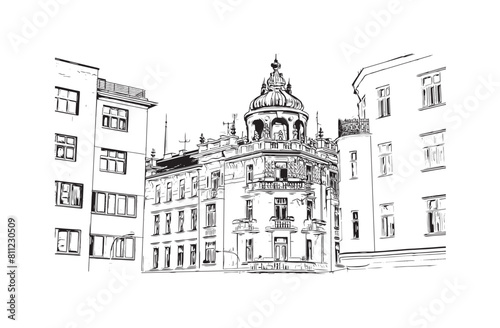 city of Brno Czech Republic. Hand drawn sketch illustration in vector.