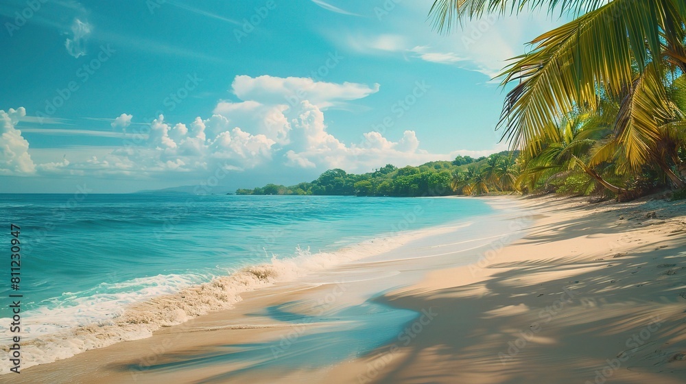 Serene Tropical Beachscape with Palm Trees and Ocean View Serene Tropical Beachscape with Palm Trees and Ocean View
