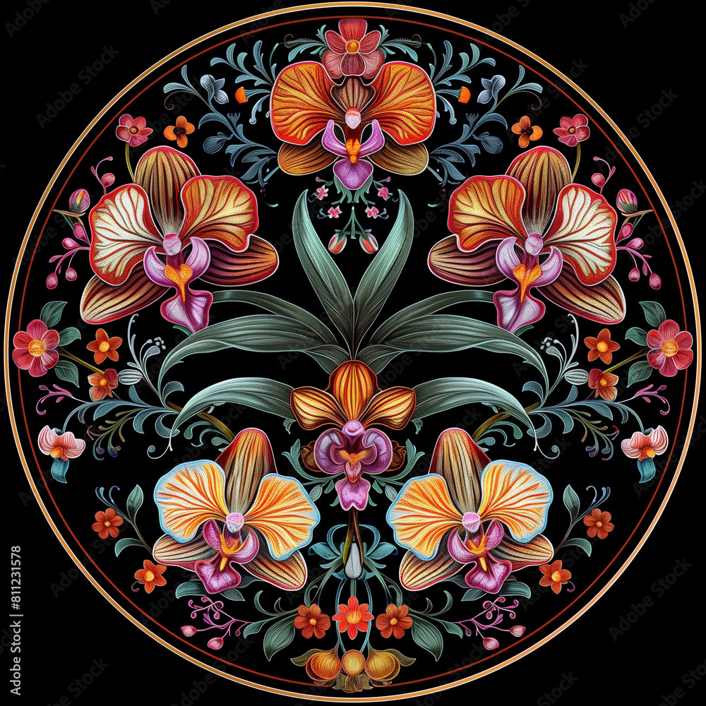 there is a picture of a floral design on a black background