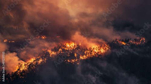 flames are seen from a hillside as the sun sets