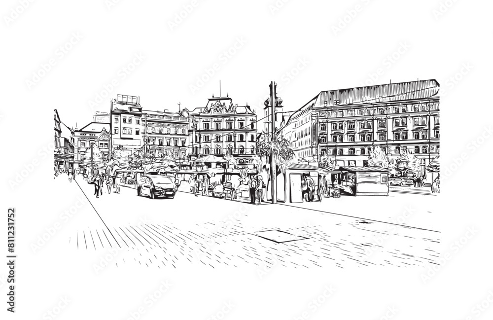 city of Brno Czech Republic. Hand drawn sketch illustration in vector.