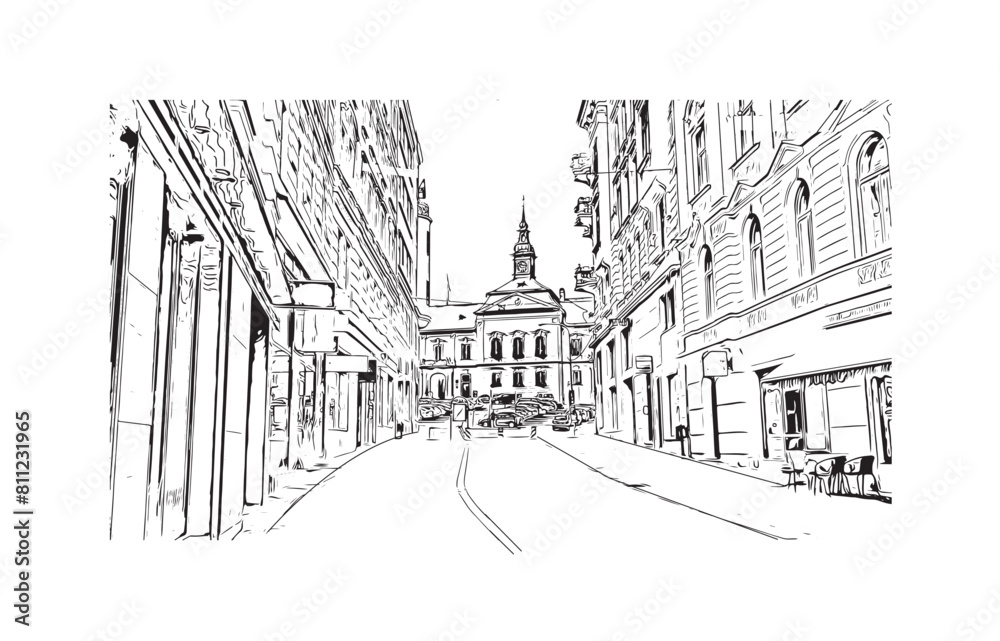 Obraz premium city of Brno Czech Republic. Hand drawn sketch illustration in vector.